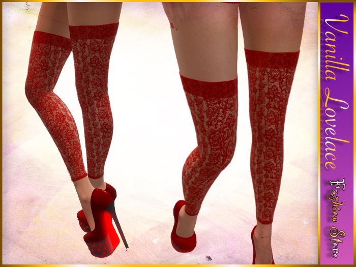 LOVELACE Stockings RED LACE No Foot (Rigged Mesh - MAITREYA)