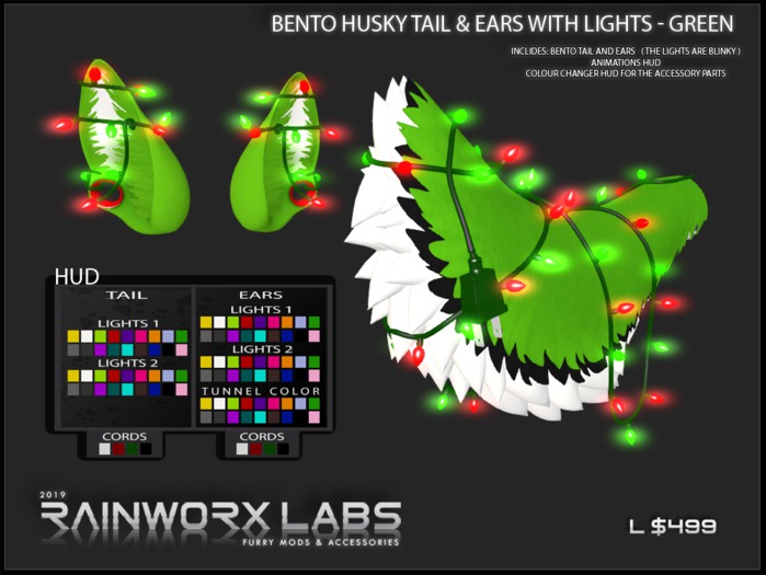 [RL] HUSKY TAIL & EARS + LIGHTS - GREEN