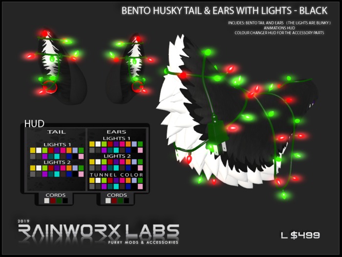 [RL] HUSKY TAIL & EARS + LIGHTS - BLACK