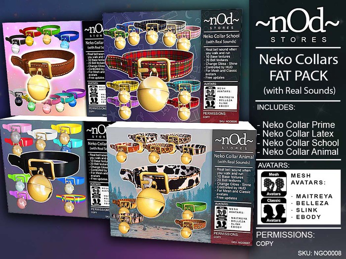 ~ nOd ~ Neko Collar SUPER FAT PACK - 4 COLLARS (Real Sound) [Mesh/Classic] - SUPER OFFER !! - NGO0008