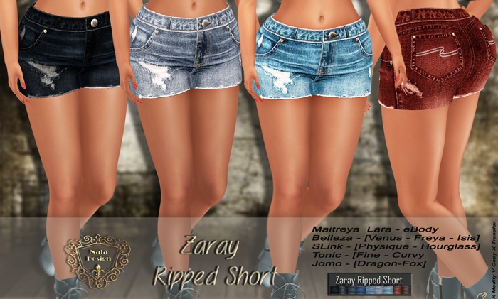 Nala Design:Zaray Ripped Short : All Mesh Bodies