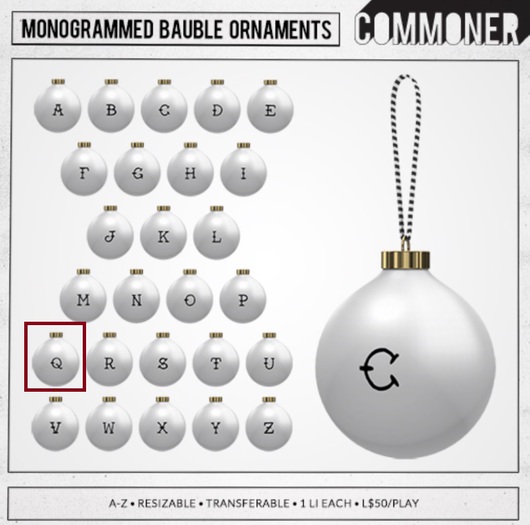 [Commoner] Monogrammed Bauble Ornament / Q