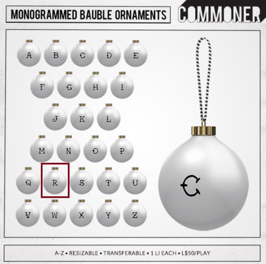 [Commoner] Monogrammed Bauble Ornament / R