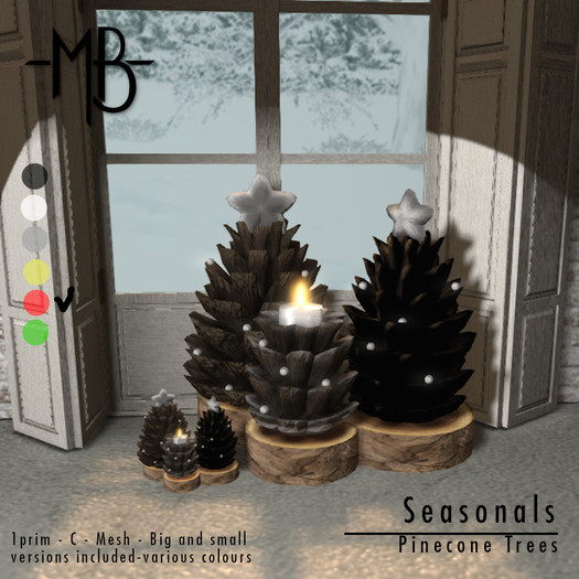 -MB- BOX SEASONALS - XMAS - PINECONES TREES Red