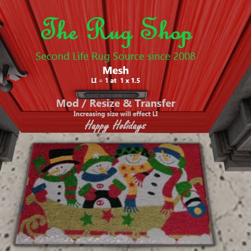 La Christmas Door Mat # 2, Snowmen on Red