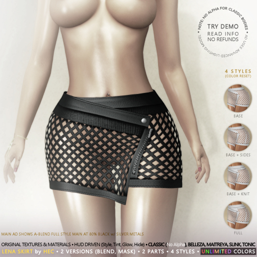 HEC - LENA Tintable LaserCut Net Leather Skirt LMS15CR-00 (UA)