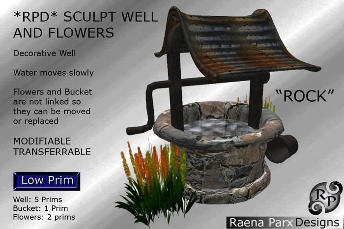 SCULPT WATER WELL WITH FLOWERS  - "ROCK"-  *RPD* 