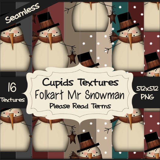*Cupids Textures * 16 FOLKART MR SNOWMAN