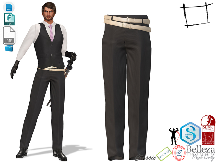Dae Obj FBX Men's Modern Samurai Double Belt Pants Slink Male, Belleza Jake, Signature Gianni, Gamit
