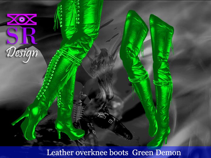 Leather Overknee Boots Green Demon