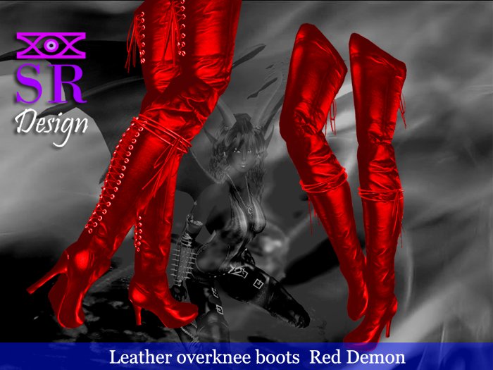 Leather Overknee Boots Red Demon