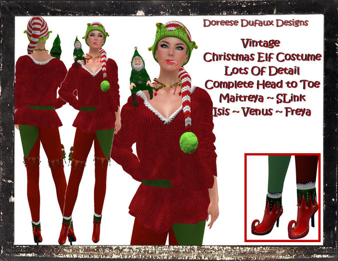 CUTE LITTLE VINTAGE ELF COSTUME RED/GRN STRIPE