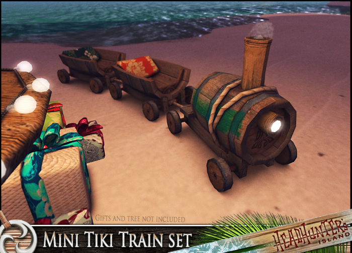 HeadHunter's Island - Mini Tiki Train set - 6 animations - Tropical Christmas / Winter Holidays decor - MESH