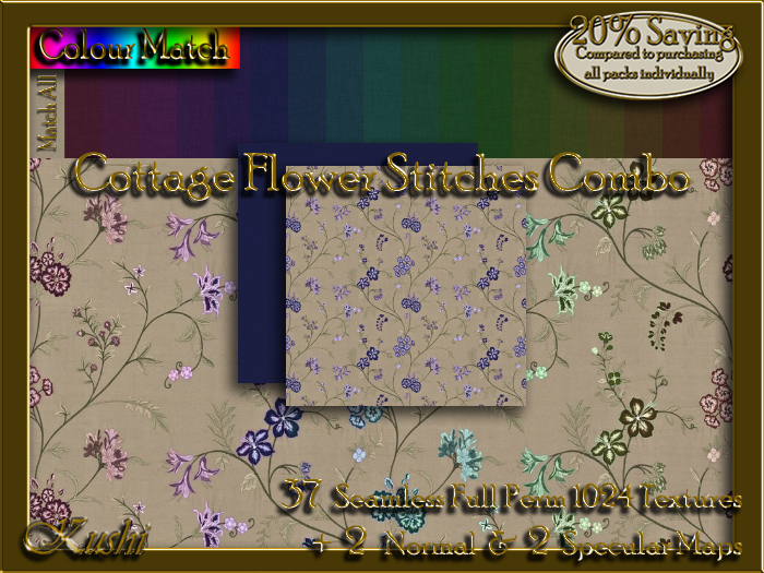 !Kushi! CottageFlowerStitchesCOMBO Textures -WearToUnpack