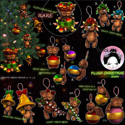 10.Yokai - Plush Christmas -Teddy Bear on a Christmas toy(gold)