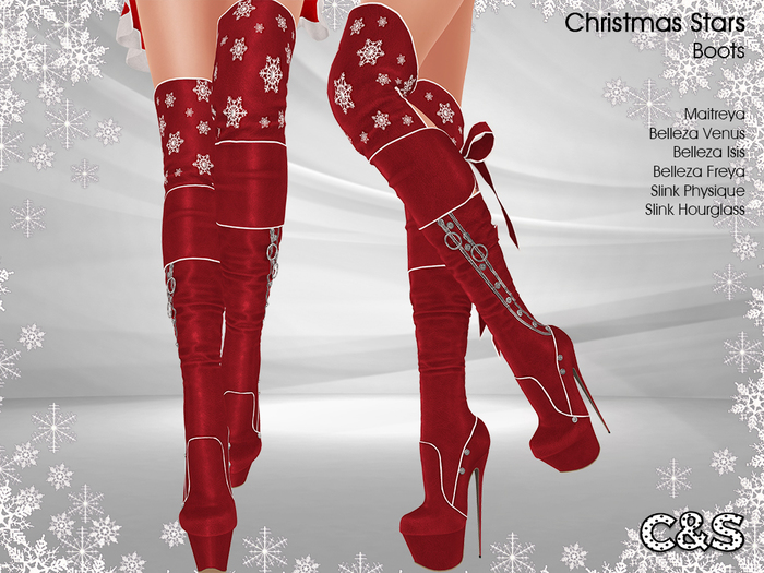PROMO - C&S Christmas Stars Boots for Maitreya Lara, Slink (P, H) Belleza (V, I, F)