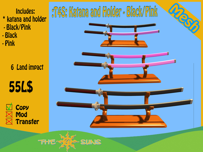 :T4S: Katana and Holder - Black/Pink