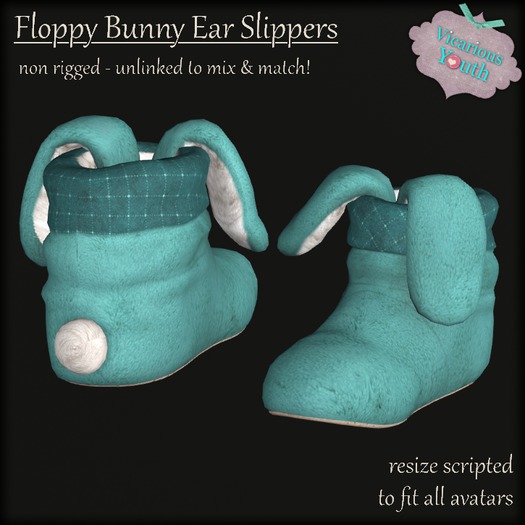 {V*Y} Floppy Bunny Ear Slipper - Plush Teal
