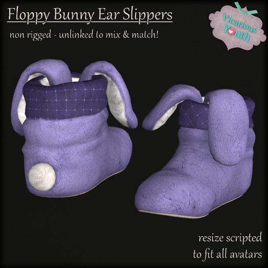 {V*Y} Floppy Bunny Ear Slipper - Plush Purple