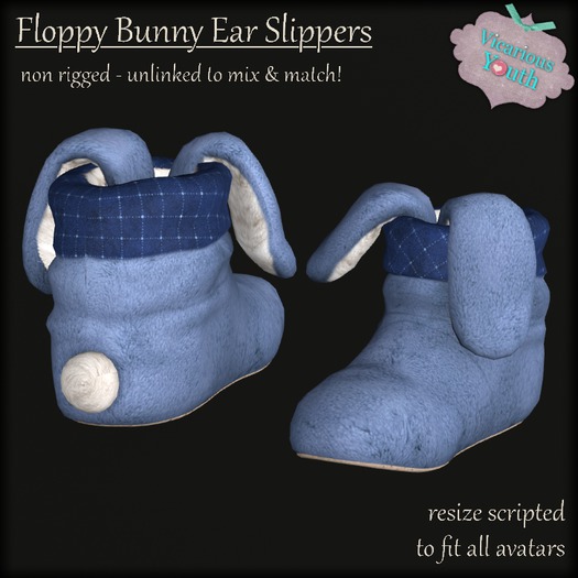 {V*Y} Floppy Bunny Ear Slipper - Plush Blue