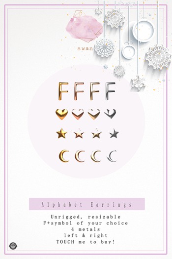 Swan Alphabet Earrings F