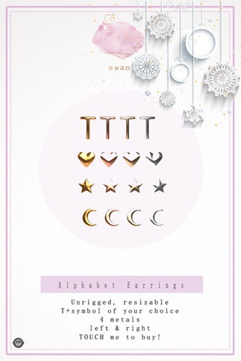 Swan Alphabet Earrings T