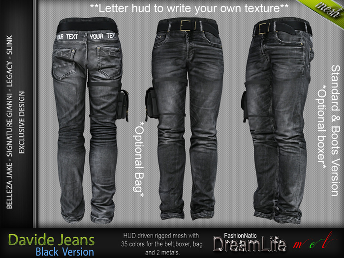 FashionNatic - Davide Male Pants Black Jeans - Denim - Signature Gianni, Belleza - Jake, Legacy