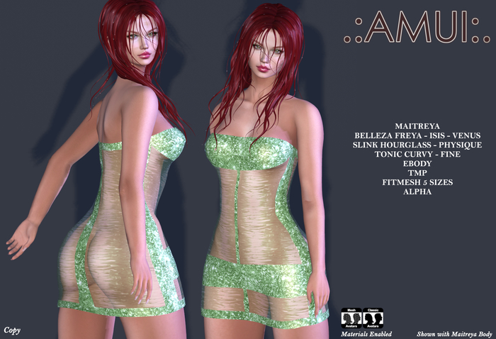 PROMO ! .:AMUI:. "Erin" Dress - Green {Maitreya Belleza Slink}