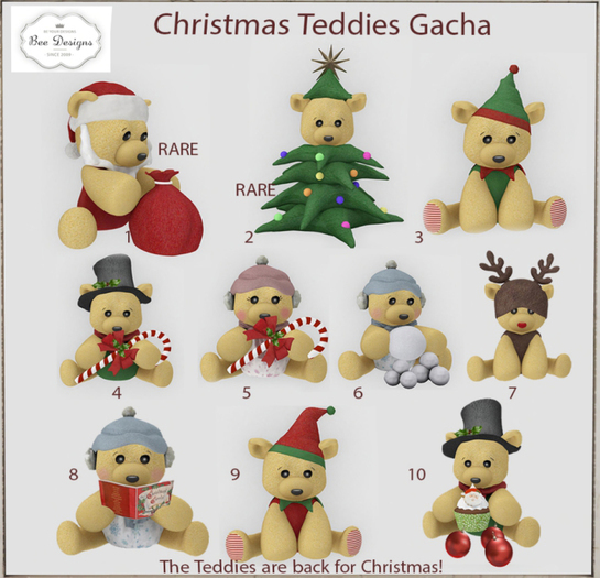 Bee Designs Christmas Teddies Gacha 1 RARE