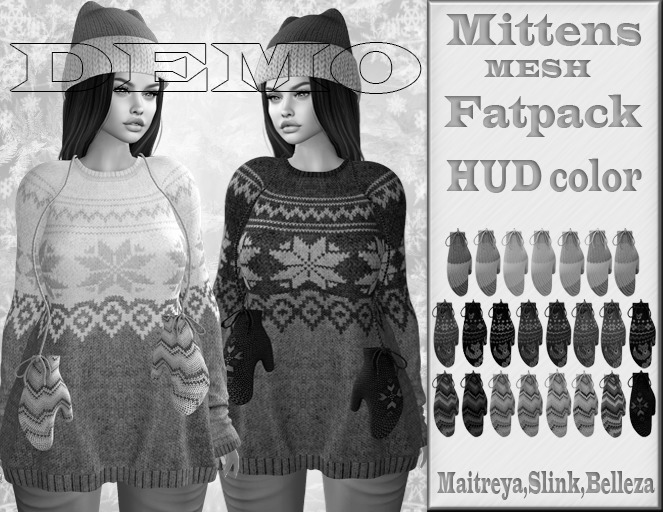 InStyle -WIinter Mittens Knitted DEMO -(Maitreya ,Slink ,Bellez