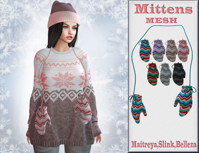 InStyle -WIinter Mittens MESH-v1-Hud color(Maitreya ,Slink ,Belleza.)