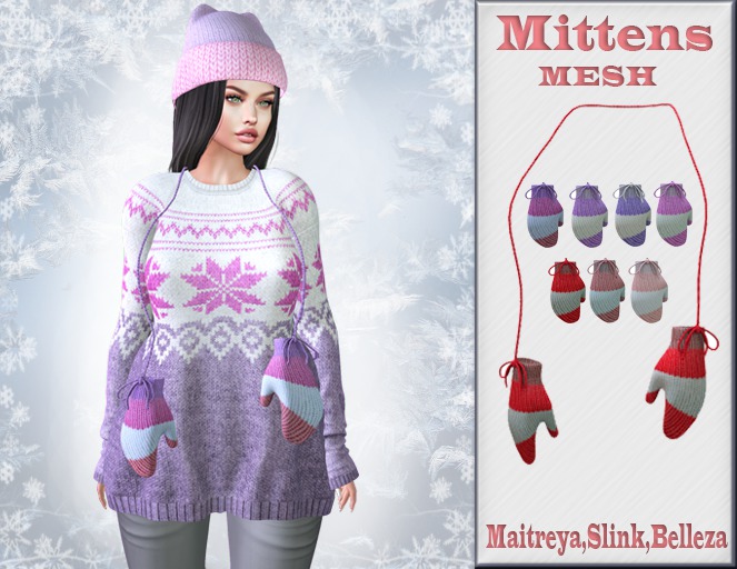 InStyle -WIinter Mittens MESH-v2-Hud color(Maitreya ,Slink ,Belleza.)