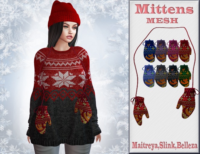 InStyle -WIinter Mittens MESH-v3-Hud color(Maitreya ,Slink ,Belleza.)
