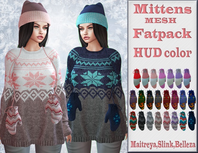 InStyle -WIinter Mittens MESH-Fatpac-Hud color(Maitreya ,Slink ,Belleza.)