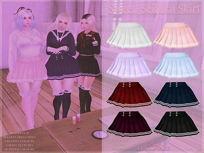 {PL} Sweet Seifuku Skirt - Pink