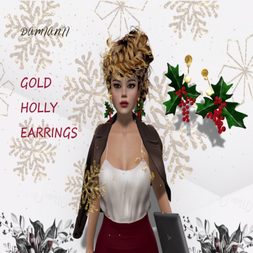 DAMIANII GOLD HOLLY EARRINGS NO.62 BOX*