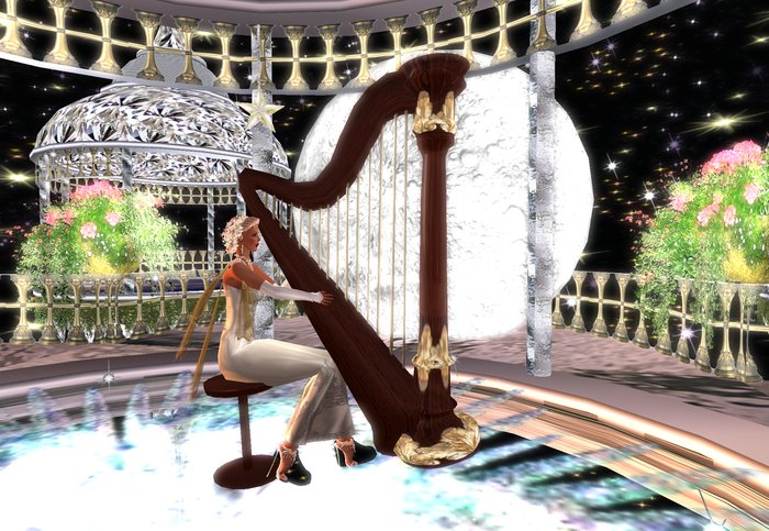 Musical Harp dk wood with gold /playing animation boxed