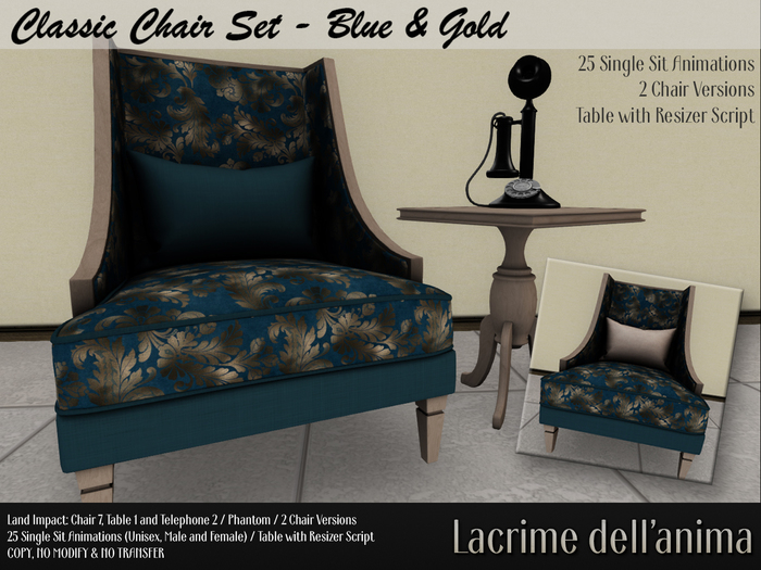 (BOX) Classic Chair Set - Blue & Gold
