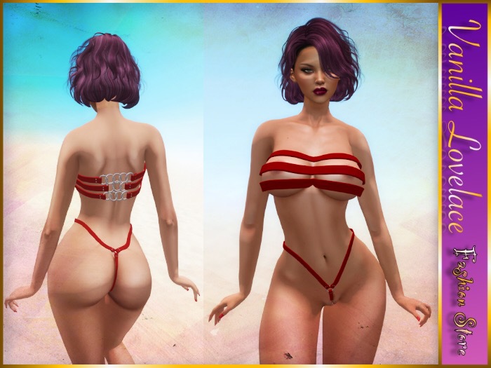 LOVELACE Leather Harness Bikini RED (Maitreya)