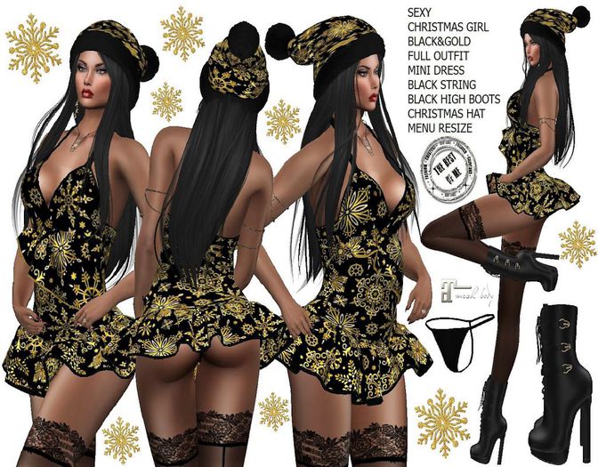 ::T.B.O.M::Sexy Christmas Girl Black&Gold Full Outfit (wear me)