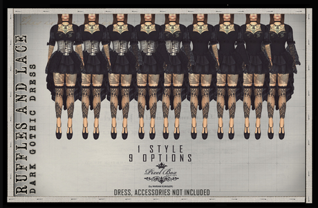 Second Life Marketplace - PIXEL BOX - Ruffles and lace dark gothic dress