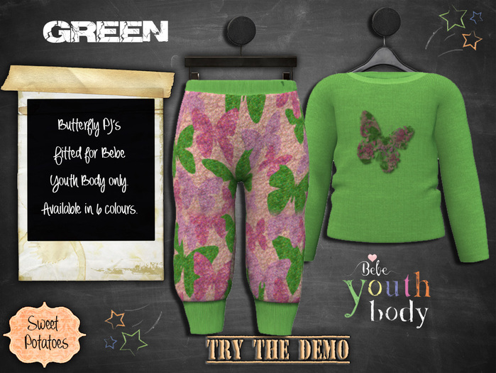 < SP > Butterfly PJ's for Bebe Youth Body - Green
