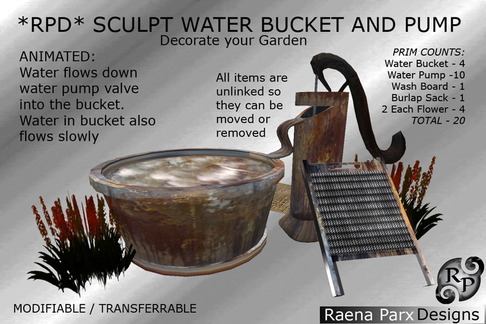 SCULPT WATER BUCKET AND PUMP WITH FLOWERS  - *RPD*