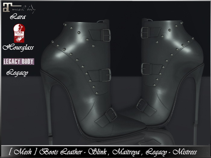  [Mesh] Boots Black Leather - Slink, Maitreya, Legacy - Mistress 