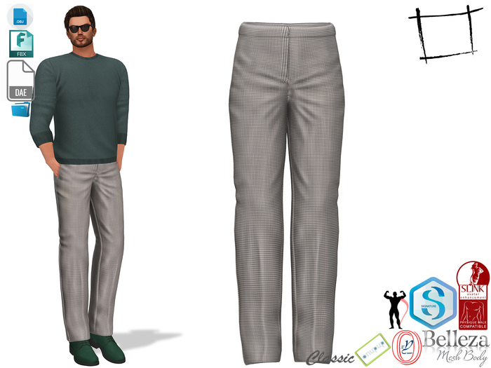 Dae Obj FBX Handsome Black and White Checkered Pants Trousers Slink Male,Belleza Jake,Signature Gianni