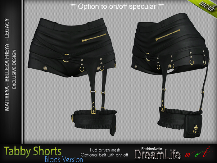 TABBY FEMALE SHORTS BLACK - MESH - Maitreya Lara, Belleza Freya, Legacy - FashionNatic