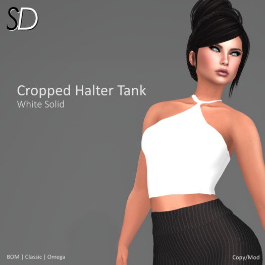 S/D Cropped Halter Tank in White Solid (BOM, Classic, Omega)