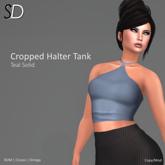 S/D Cropped Halter Tank in Teal Solid