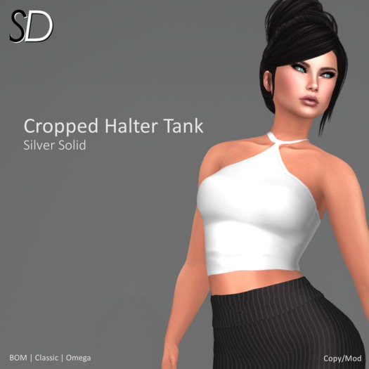 S/D Cropped Halter Tank in Silver Solid (BOM, Classic, Omega)