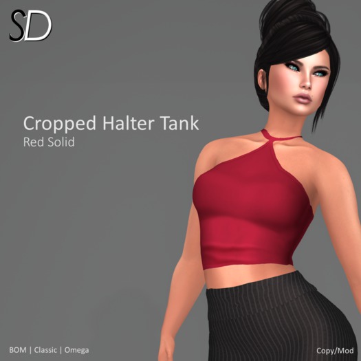 S/D Cropped Halter Tank in Red Solid (BOM, Classic, Omega)